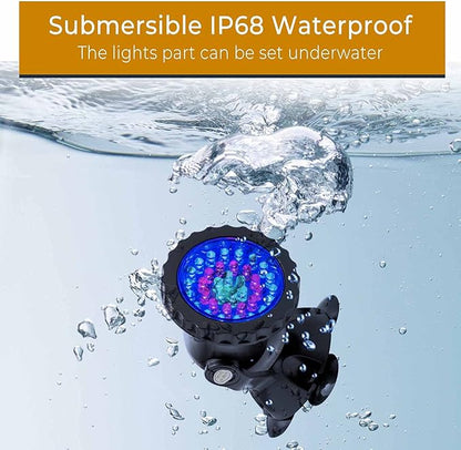 SHOYO Underwater Pond Lights, Colored Submersible Spot Lights, 36 LED Spotlight for Yard IP68 Waterproof Remote Control Multi-Color Dimmable Adjustable for Outdoor Fountain Landscape, Set of 6