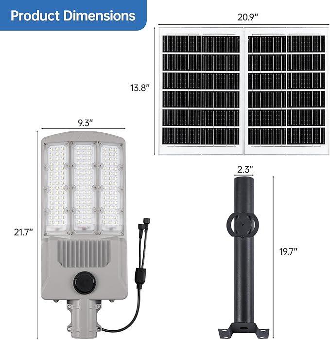 11000W Solar Street Light Outdoor Waterproof with Dual Solar Panels – 650,000LM 3-Sided LED Lights, 144pcs LEDs | Lumora