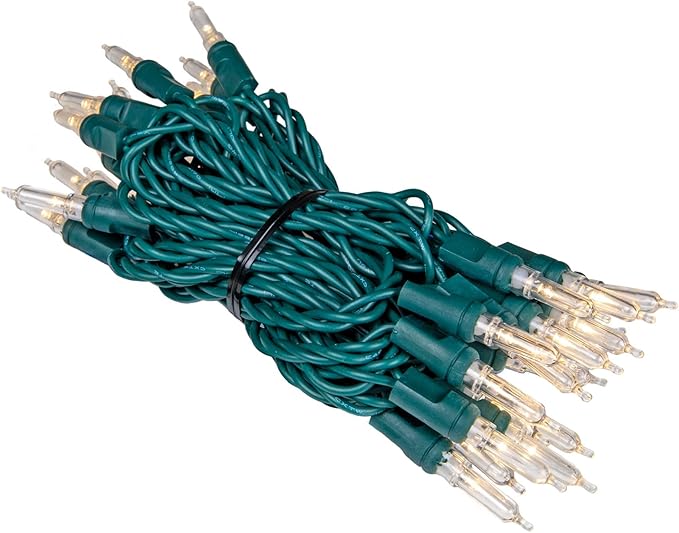 Novelty Lights Vintage Style T5 Warm White LED Christmas Lights, 11.5 Feet Green Wire String of 35 Mini Bulbs, UL Listed Indoor/Outdoor Tree Lighting