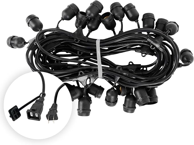 50-ft 25 Suspended Sockets E26 Commercial Patio Light Stringer, Heavy Duty - Outdoor Security Flood Light | Lumora