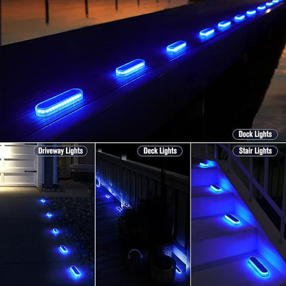 Honalia Blue Solar Dock Deck Driveway Lights Solar Powered 6 Pack Warning Concrete Step Lights for Driveway Deck Stairs Dock Marine Runway