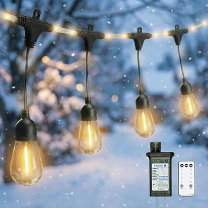 LED Outdoor Edison String Lights Waterproof with Remote 28.2FT, 12 Shatterproof Bulbs with Timer and IC Function, Patio & Backyard Lights, Dimmable Warm White 2700K, ETL Certified