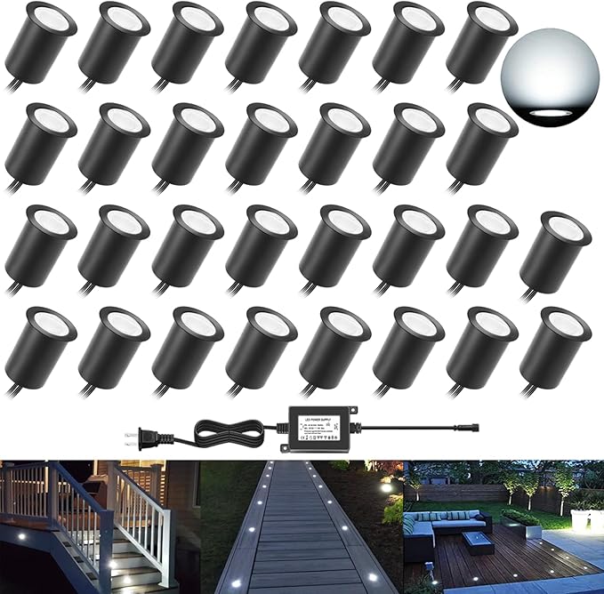 RNEHON Recessed LED Deck Lights Kits with Protecting Shell, Φ1.18in Cool White Low Voltage 12V IP67 Waterproof | Lumora