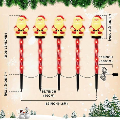 LAMPHOME Christmas Pathway Lights Outdoor, 5PCS Santa Christmas Decorations Outdoor Yard, Pathway Marker Stake Lights for Patio Ground Path Sidewalk Walkway Driveway