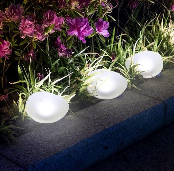 Sale Solar Rock Pathway LED Lights Waterproof Cobblestone Shape Garden, Stair Yard Decor - Cool White Pave Stone Markers - Durable and Energy Efficient - 1pc