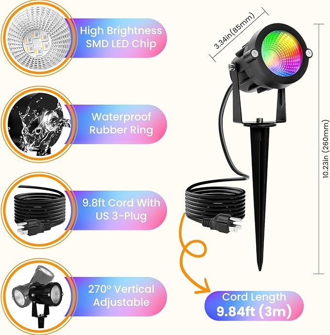 Chrisrmas Spot Lights Outdoor 12W RGBW Color Changing Landscape Lights with Remote Control 120V RGB Landscape | Lumora