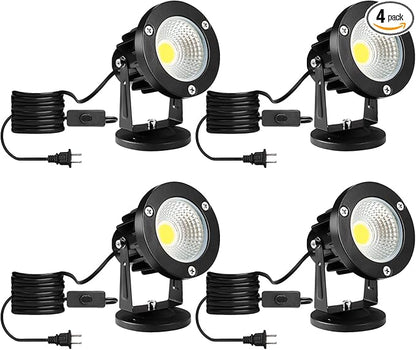 Led Spotlights Outdoor, Warm White 12W Spot Lights Indoor,120V Ceiling Light,Landscape Lighting for Wall,Pond,Picture,Garden,Yard with US 2-Plug(4 Pack)
