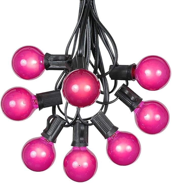 100 Foot G40 Outdoor Patio String Lights with 125 Pink Globe Bulbs – Indoor Outdoor String Lights – Market Bistro | Lumora
