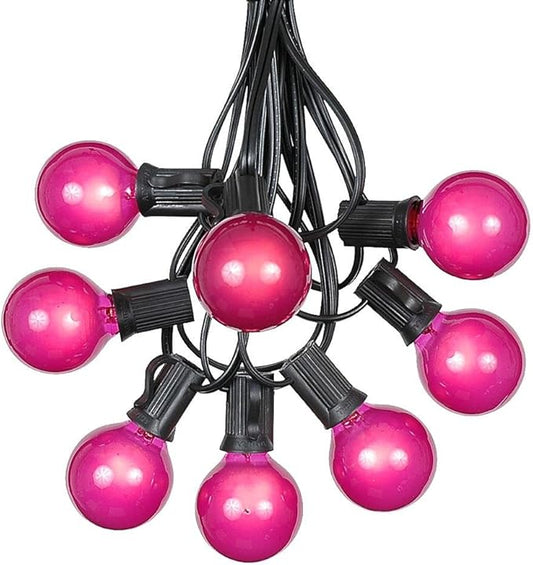 100 Foot G40 Outdoor Patio String Lights with 125 Pink Globe Bulbs – Indoor Outdoor String Lights – Market Bistro Café Hanging String Lights – C7/E12 Base - Black Wire