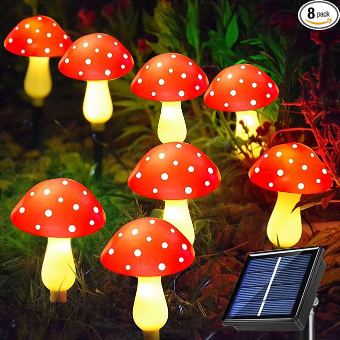 Upgraded 8-Pack Red Solar Mushroom Lamp for Garden Decor, 8 Modes Solar Mushroom Garden Lights Outdoor Waterproof Mushroom Solar String Lights for Christmas Halloween Garden Pathway Yard Lawn