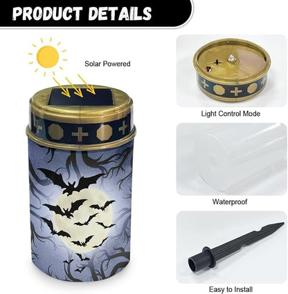 Bats Print Solar Lights Outdoor Waterproof Solar Garden Light Halloween Decoration for Outside Cemetery Grave Yard Path Walkway Solar Lights Landscape Path Light