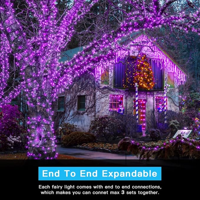 AmyHomie Purple Christmas Lights, 108Ft 300LED Halloween String Lights, 8 Modes Waterproof Fairy Lights for Outdoor | Lumora