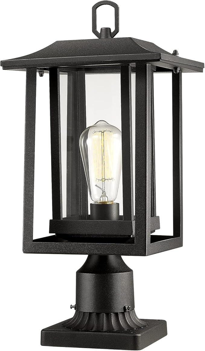 Beionxii Outdoor Post Light, Large Exterior Lamp Post Light Pier Mount Lantern with Base, Black Cast Aluminum | Lumora