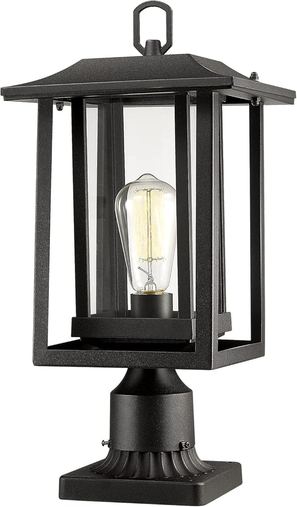 Beionxii Outdoor Post Light, Large Exterior Lamp Post Light Pier Mount Lantern with Base, Black Cast Aluminum | Lumora