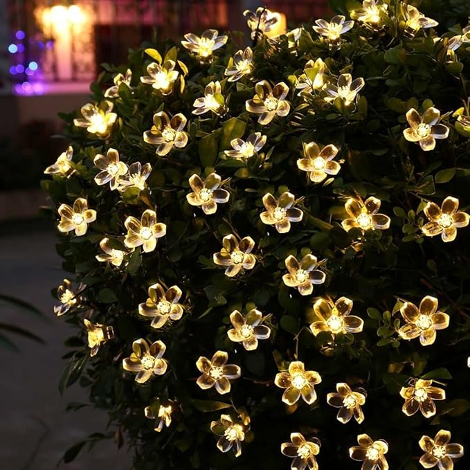 Hann® Solar String Lights, 21ft 50 LED Fairy Blossom Flower Christmas Decorative Lighting for Outdoor Home Lawn Garden Wedding Patio Party and Holiday Decorations (50 LED Peach Blossom Warm White)