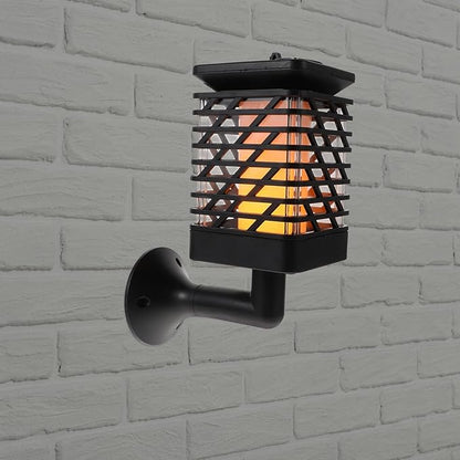 Vintage Outdoor Solar-Powered Path Light with Faceted Shade, Black Warm Light Garden Lawn Decorative Lamp for Yard, Stake Mount, Wall and Hanging Use