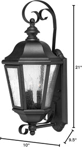 Hinkley Edgewater Medium Wall Mount Outdoor Lantern - Aluminum, Clear Seedy Glass, Traditional - Black Finish | Lumora