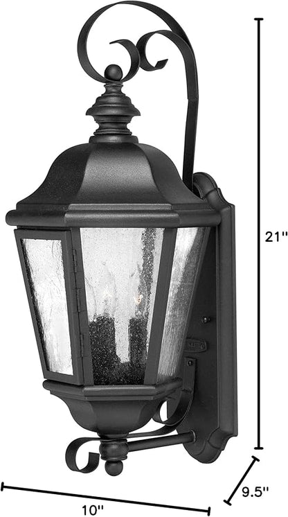 Hinkley Edgewater Medium Wall Mount Outdoor Lantern - Aluminum, Clear Seedy Glass, Traditional - Black Finish