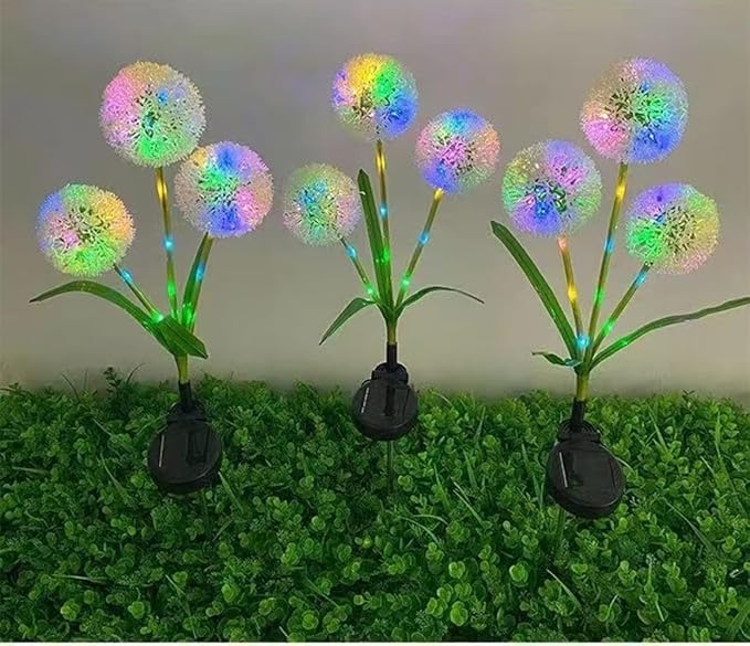 Solar Garden Lights Outdoor Decorative Glowing Dandelion Flower Lights for Outside Garden Decor Yard Patio Landscape Pathway Lawn Decorations (Color 3 Head*2)