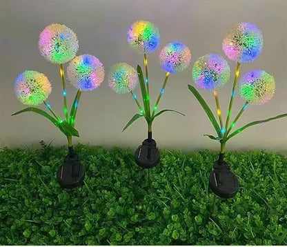 Solar Garden Lights Outdoor Decorative Glowing Dandelion Flower Lights for Outside Garden Decor Yard Patio Landscape Pathway Lawn Decorations (Color 3 Head*2)
