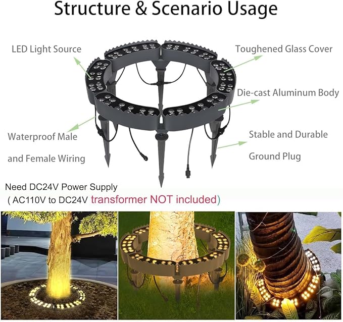Tree Lights Outdoor, Low Voltage Landscape Lighting, DC 24V LED Landscape Spotlights Waterproof, 3000K Warm White | Lumora