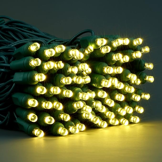 YULETIME Warm White One-Piece Wide Angle Christmas Lights 140 Count 48 Feet, 2 Sets 70 LED 24 ft High Waterproof 5mm UL Certified String Light (Warm White)