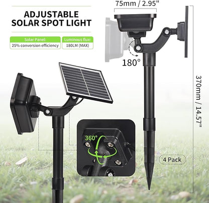 Solar Spot Lights Outdoor, 72 LEDs Landscape Lighting with 3 Lighting Modes and Auto On/Off, 360° Adjustable IP65 Waterproof Solar Powered Landscape Lights for Yard, Garden, Pathway, 4 Pack