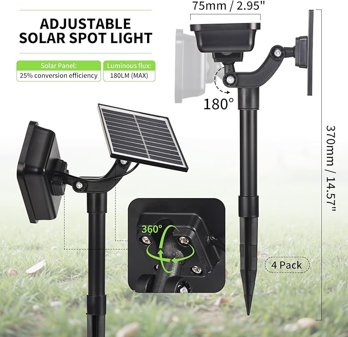 Solar Spot Lights Outdoor, 72 LEDs Landscape Lighting with 3 Lighting Modes and Auto On/Off, 360° Adjustable IP65 Waterproof Solar Powered Landscape Lights for Yard, Garden, Pathway, 6 Pack