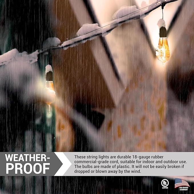 Diodesy- 48Ft Outdoor String Lights with S14 LED Shatterproof Edison Bulb & 15 Hanging Socket Commercial Grade E26 | Lumora