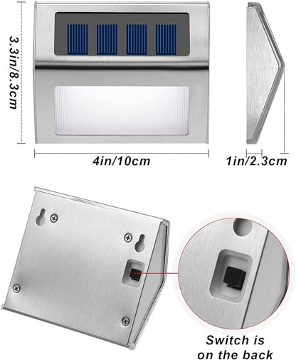 Treela 24 Packs Outdoor Fence Lights Solar Powered Deck Lights Waterproof Backyard Lighting Stainless Steel Lamp Stairs Fence Light Security Wall Lamps for Step Walkway Patio Garden Pathway (White)
