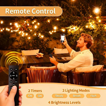 Outdoor String Lights with Remote, 50ft 25 Bulbs Low Voltage(24V) Patio Lights, Dimmable & Timer, IP65 Waterproof, G40 LED Hanging Lights for Outside, Deck, Garden, Backyard, Porch, Party