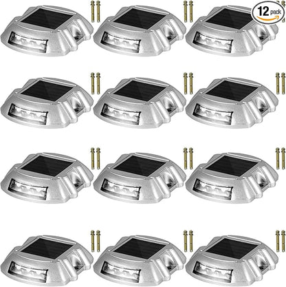 Happybuy 12-Pack Solar Driveway Lights: Bright White, 6 LEDs, Waterproof, Aluminum, Silver
