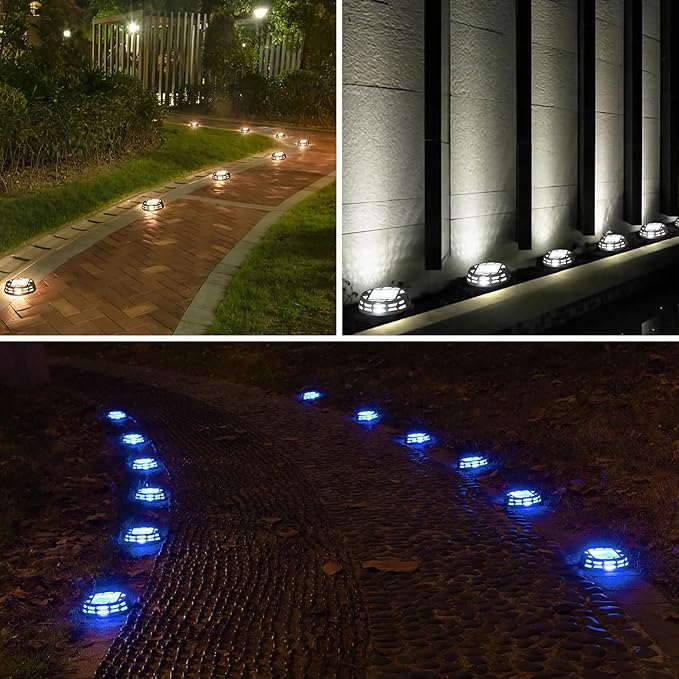 Solar Deck Lights Outdoor Driveway Marker Dock LED Light,3 Lighting Modes,Warm/Bright White and Blue IP67 | Lumora