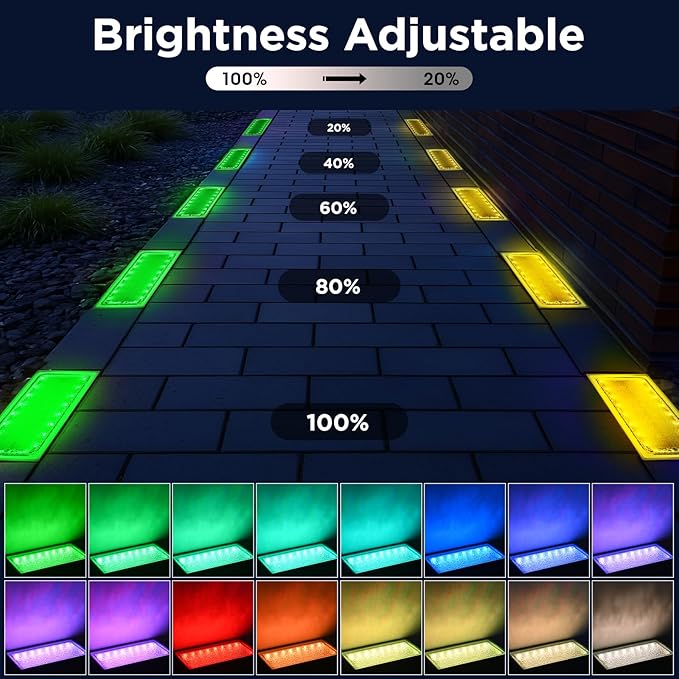 Solar Paver Color Changing Lights, 8x4 Solar Pavers Light Outdoor, Recessed Brick Pathway Lights, IP67 Waterproof Landscape Lighting for Ground,Walkway, Garden, Pool, Patio, Driveway,2 Pack (RGBW)
