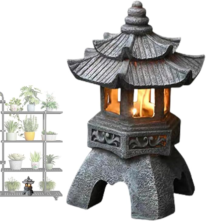 Garden Statues Outdoor, Solar Garden Statues, Palace Lamp Solar Powered Zen Lantern, Solar Yard Decorations for Outside Patio, Garden, Lawn (B)