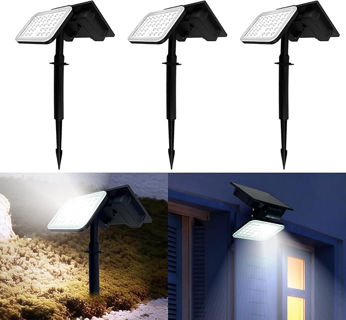 Solar Spot Lights Outdoor Waterproof, Motion Sensor Dusk to Dawn Solar Powered Spotlights, Uplights with 90° Adjustable Solar Panel & Light Head for Wall Yard Trees Pathway Landscape Lighting