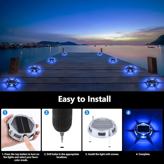 Solar Deck Light Outdoor, 6 Pack 9 Colors in 1 Solar Driveway Dock Lights, IP67 Waterproof Solar Powered Outdoor | Lumora