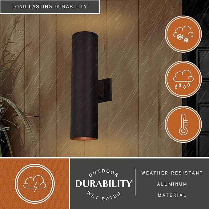 VAXCEL Chiasso 20 in. H 2-Light Deep Bronze Outdoor Wall Sconce Made of Rust-Resistant Aluminum, Metal Shade | Lumora