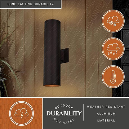 VAXCEL Chiasso 20 in. H 2-Light Deep Bronze Outdoor Wall Sconce Made of Rust-Resistant Aluminum, Metal Shade, Up-Down Wall Wash, LED Compatible, Use for Exterior Porch Patio Front Door or Garage