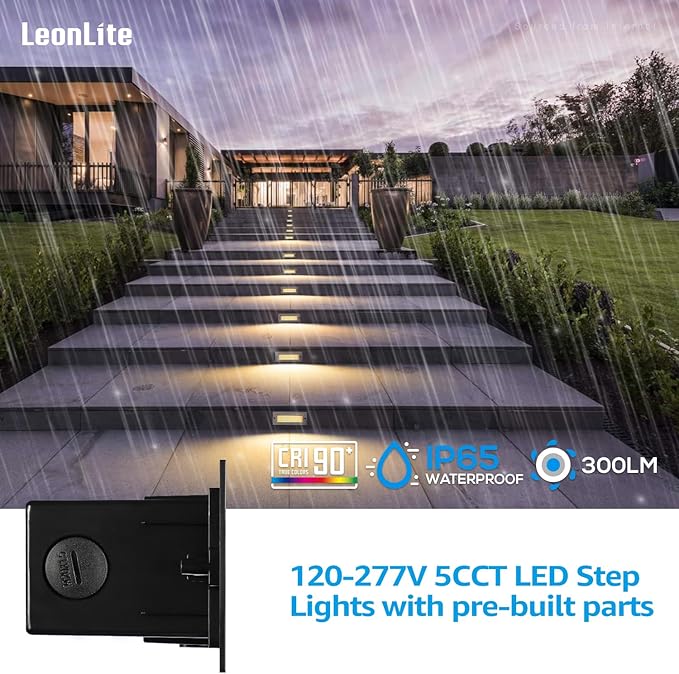 LEONLITE Update 5CCT LED Step Lights 120V-277V, Dimmable 4.5W 300LM Anti-Glare LED Deck Steps Stair Lights Outdoor | Lumora