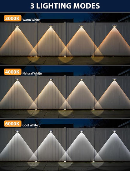 Solar Fence Lights, Warm White & Neutral White & Cool White 3 Modes, Bright Led Powered Lights Outdoor Waterproof Dusk to Dawn Solar Deck Light for Backyard/Railing/Wall/Step/Patio/Porch（16 Pack）
