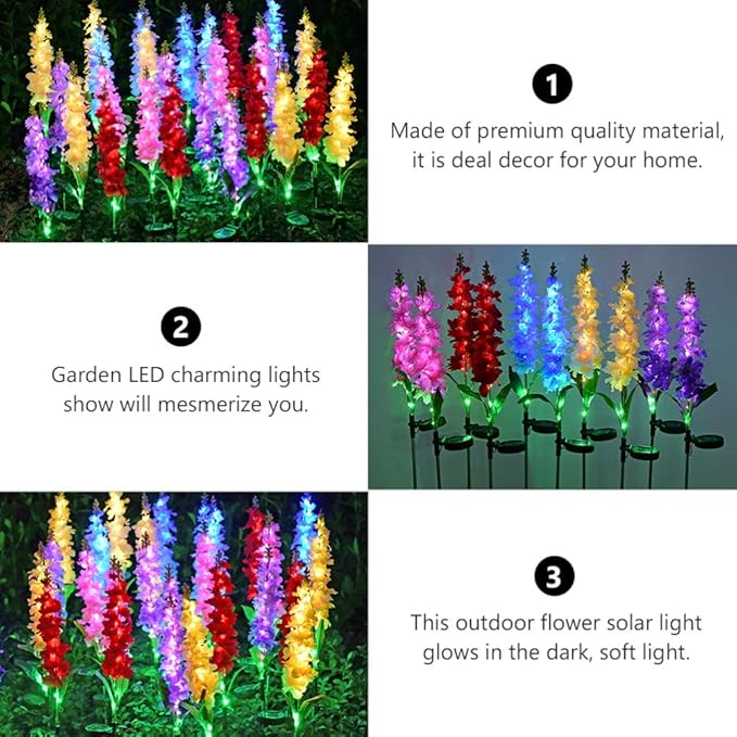 Uonlytech Solar Post Lights Violet Garden Stake Lights 5 Heads Colorful Decorative Yard Path Landscape Lighting for Patio Yard Pathway Purple