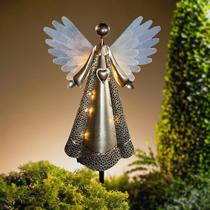 Solar Angel Garden Lights, Outdoor LED Metal Decor, Waterproof Pathway, Lawn Lighting, Unique Gift for Women, Mom, Friends(Heart Necklace)