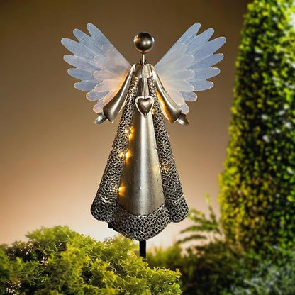 Solar Angel Garden Lights, Outdoor LED Metal Decor, Waterproof Pathway, Lawn Lighting, Unique Gift for Women, Mom, Friends(Heart Necklace)