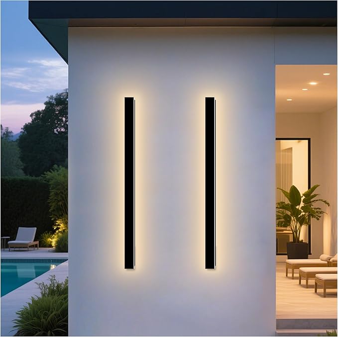 Modern Outdoor Wall Lights, 2 Pack 59 Inch Long Outdoor Wall Sconce with Junction Box Cover 3000K LED Outside Wall Light IP65 Waterproof Wall Mount Exterior Light Fixture for House Garage