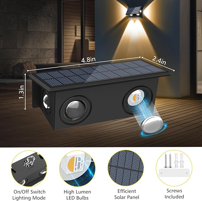 T-SUN Solar Fence Lights, 6 Pack Fence Lights Solar Powered 3000K Warm White, IP65 Waterproof Solar Wall Light Outdoor for Yard Step Patio Railing Pool Porch