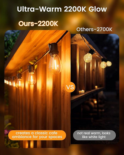 Torkase Outdoor String Lights 120FT S14 Patio Light 30+2 S14 Edison Bulbs 2200K Waterproof Connectable Dimmable Hanging Lights for Cafe Deck Party
