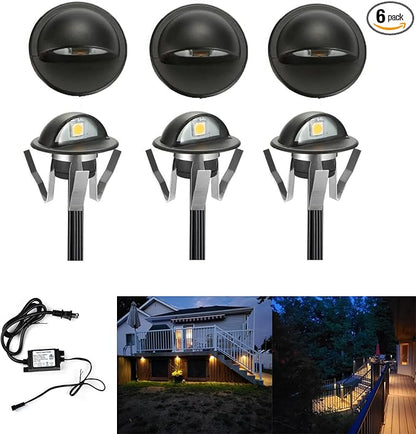 FVTLED Pack of 6 Warm White LED Deck Lights kit Φ1.38 Outdoor Garden Yard Decoration Lamp Recessed Pathway Step Warm White LED Lighting, Black