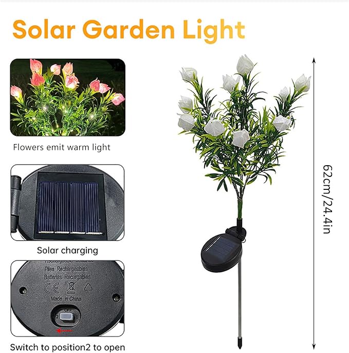 Ochine 2 Pack Outdoor Solar Lights, Solar Garden Lights, Gardenia Flowers Garden Stake Light Solar Flower Lights Waterproof Solar Pathway Lights for Outdoor Lawn Yard Garden Decoration