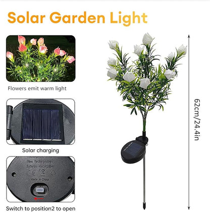 Ochine 2 Pack Outdoor Solar Lights, Solar Garden Lights, Gardenia Flowers Garden Stake Light Solar Flower Lights Waterproof Solar Pathway Lights for Outdoor Lawn Yard Garden Decoration